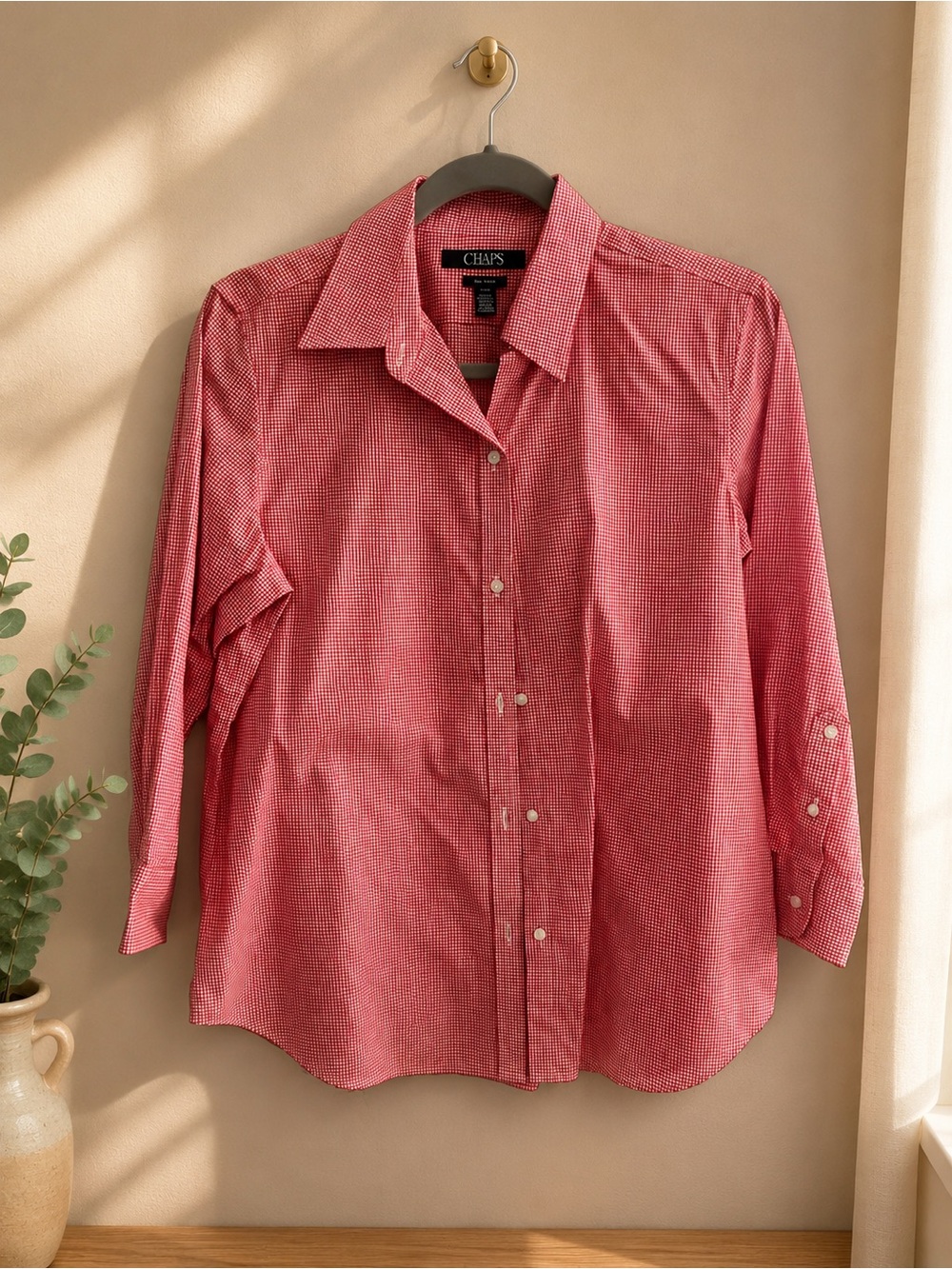 Chaps women Red Micro-Check Button-Down Shirt